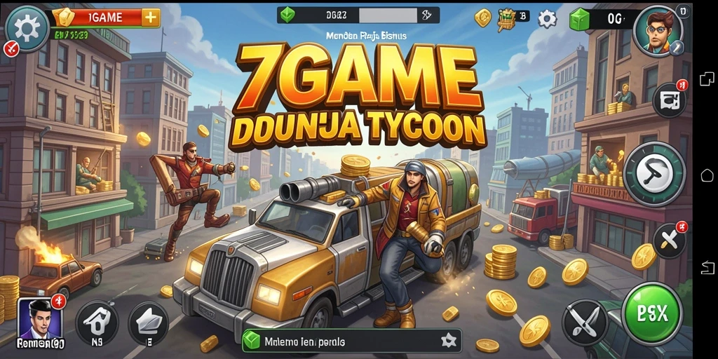 Screenshot gameplay <strong>7GAME</strong> menunjukkan aksi manajemen bisnis yang dinamis.
