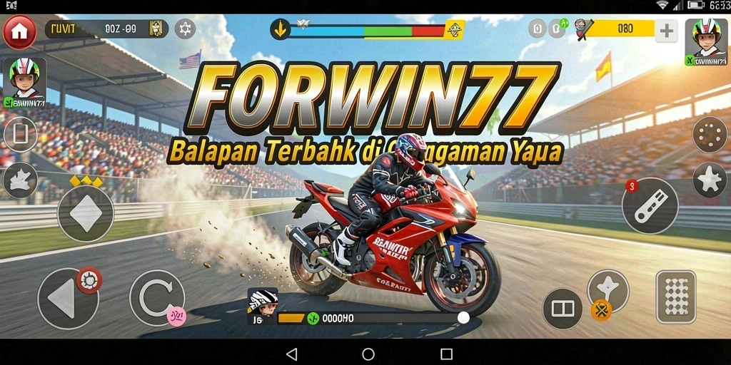 Gameplay seru dalam FORWIN77 yang menampilkan balapan motor nyata.
