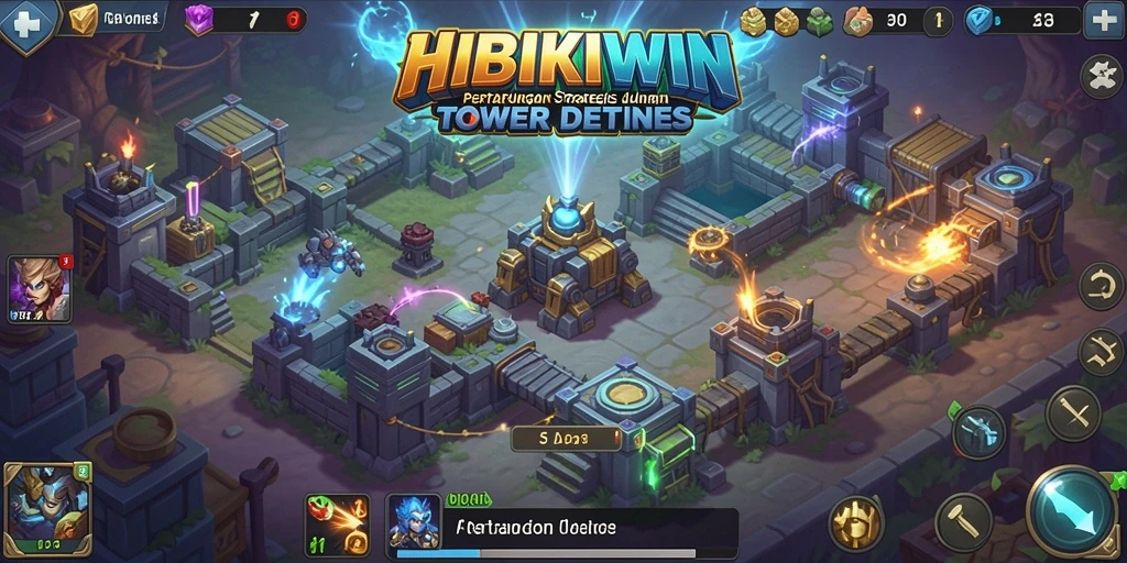 Screenshot HIBIKIWIN menampilkan aksi intens dalam pertarungan Tower Defense.