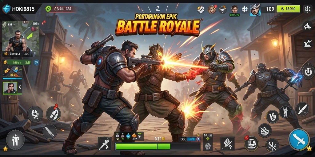 Tampilan gameplay seru HOKI8815 dalam pertarungan Battle Royale.