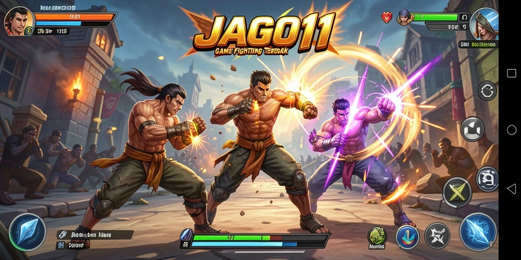 Tangkapan layar gameplay menegangkan di JAGO11 dengan karakter yang beraksi.