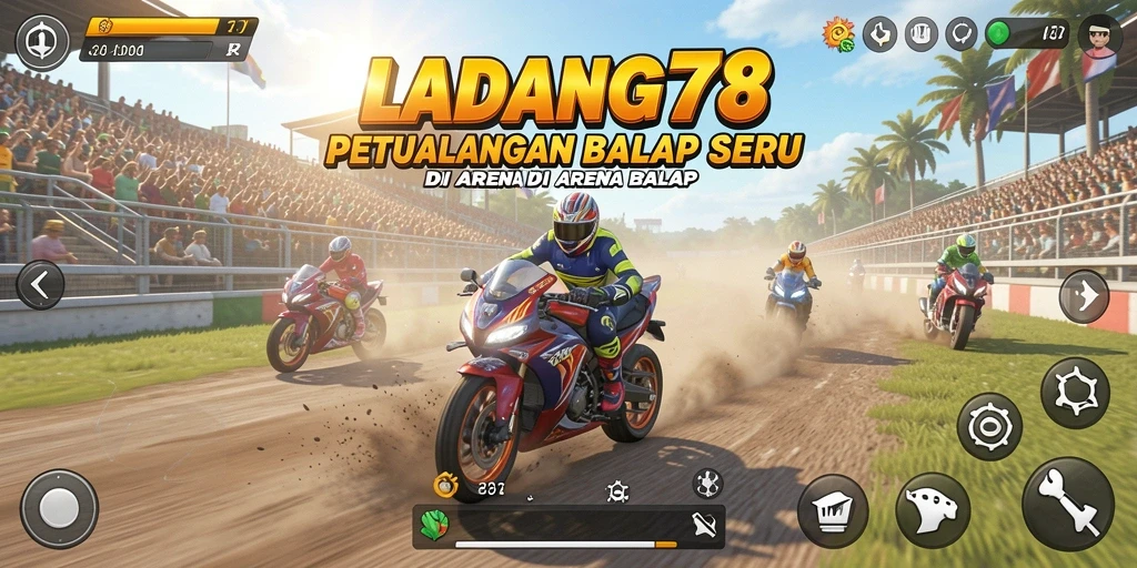 Tangkapan layar utama LADANG78 menampilkan serunya balapan di lintasan yang mendebarkan.