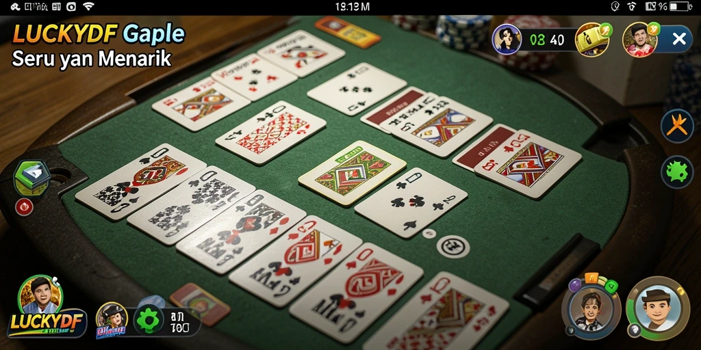 Tampilan utama gameplay LUCKYDF dengan fitur Gaple yang menarik.