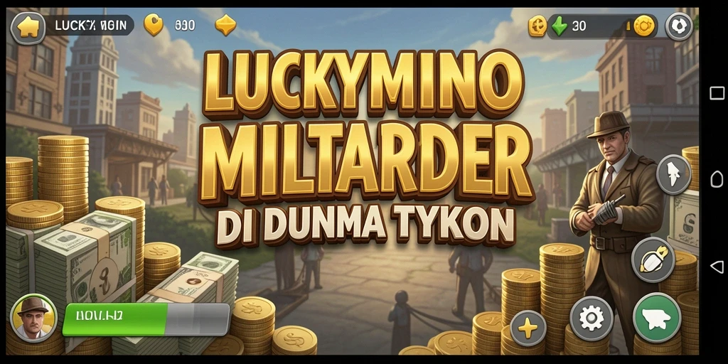 Screenshot gameplay LUCKYMINO menampilkan suasana manajemen bisnis yang dinamis.