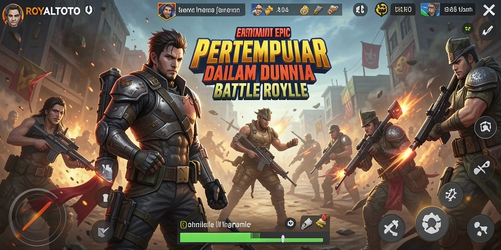 Screenshot gameplay ROYALTOTO yang menggambarkan pertempuran seru di arena.