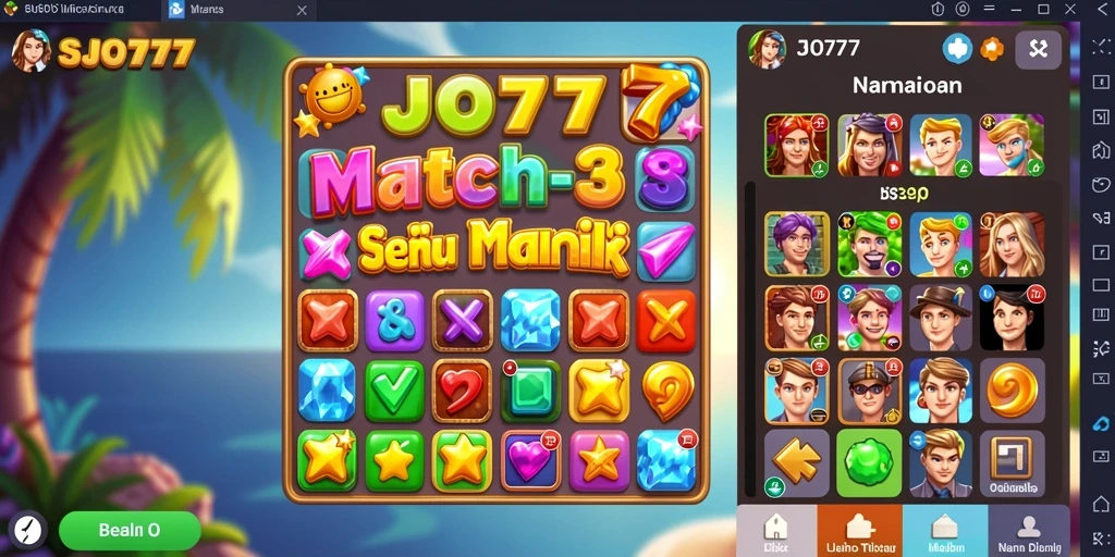 Tangkapan layar SJO777 menunjukkan gameplay Match-3 yang penuh warna dan menantang.