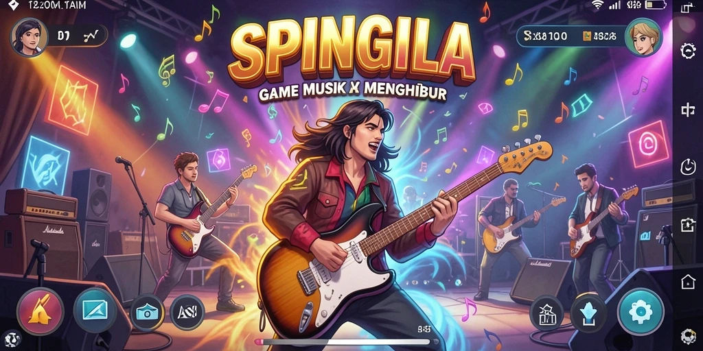 Screenshot gameplay SPINGILA menunjukkan pengalaman musik yang interaktif.